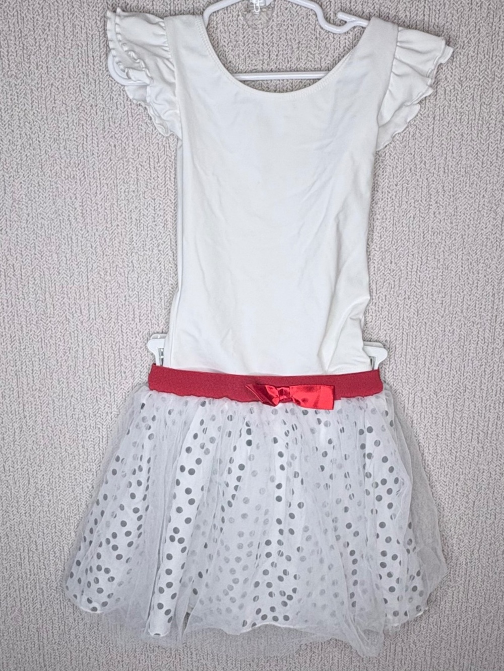 White Polka Dot Dance Dress w/ Detachable Skirt SIZE: 5yr